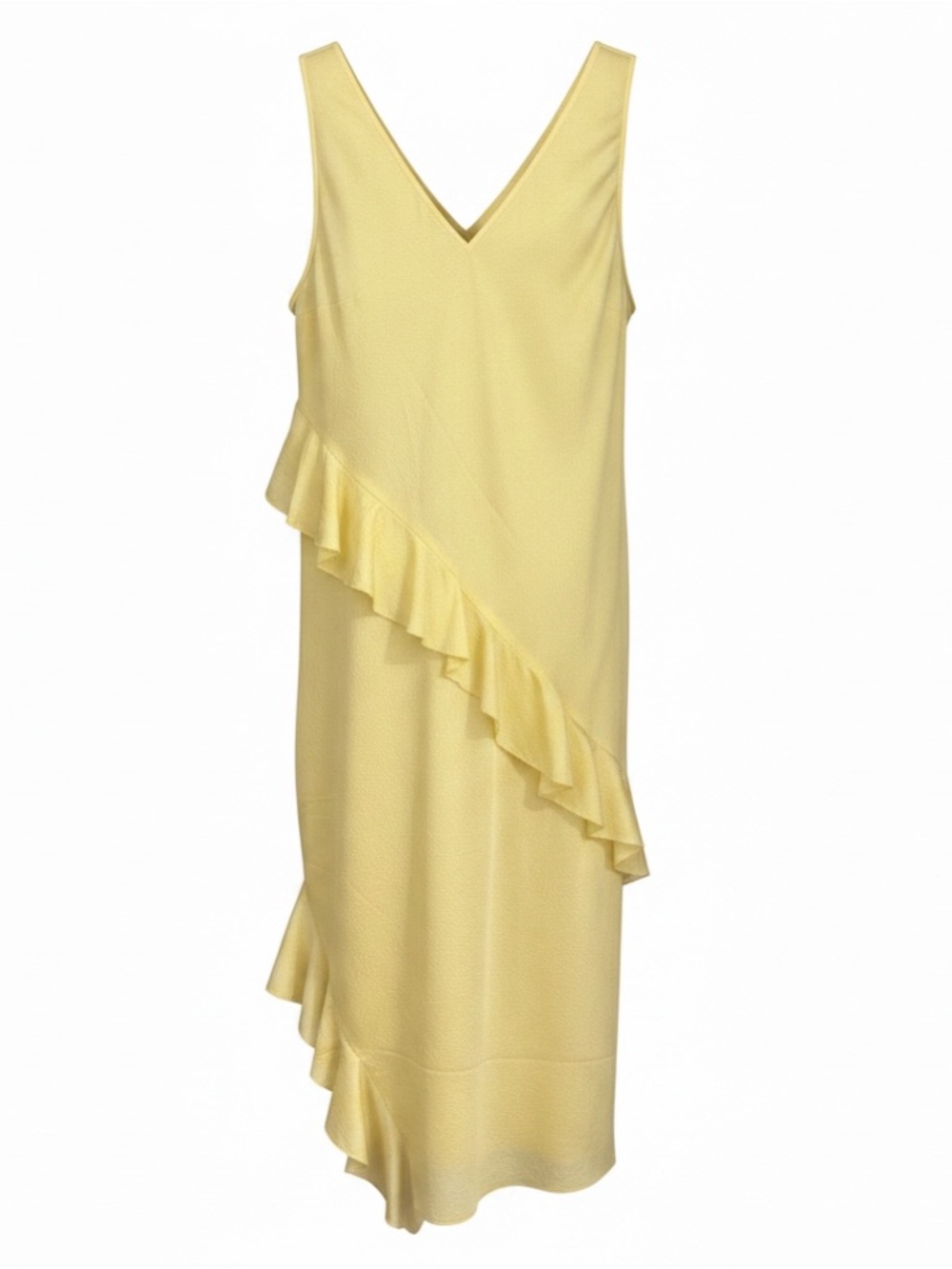 H&M Light yellow Flounce-trimmed V-Neck Ruffle Midi Dress Size L NWT